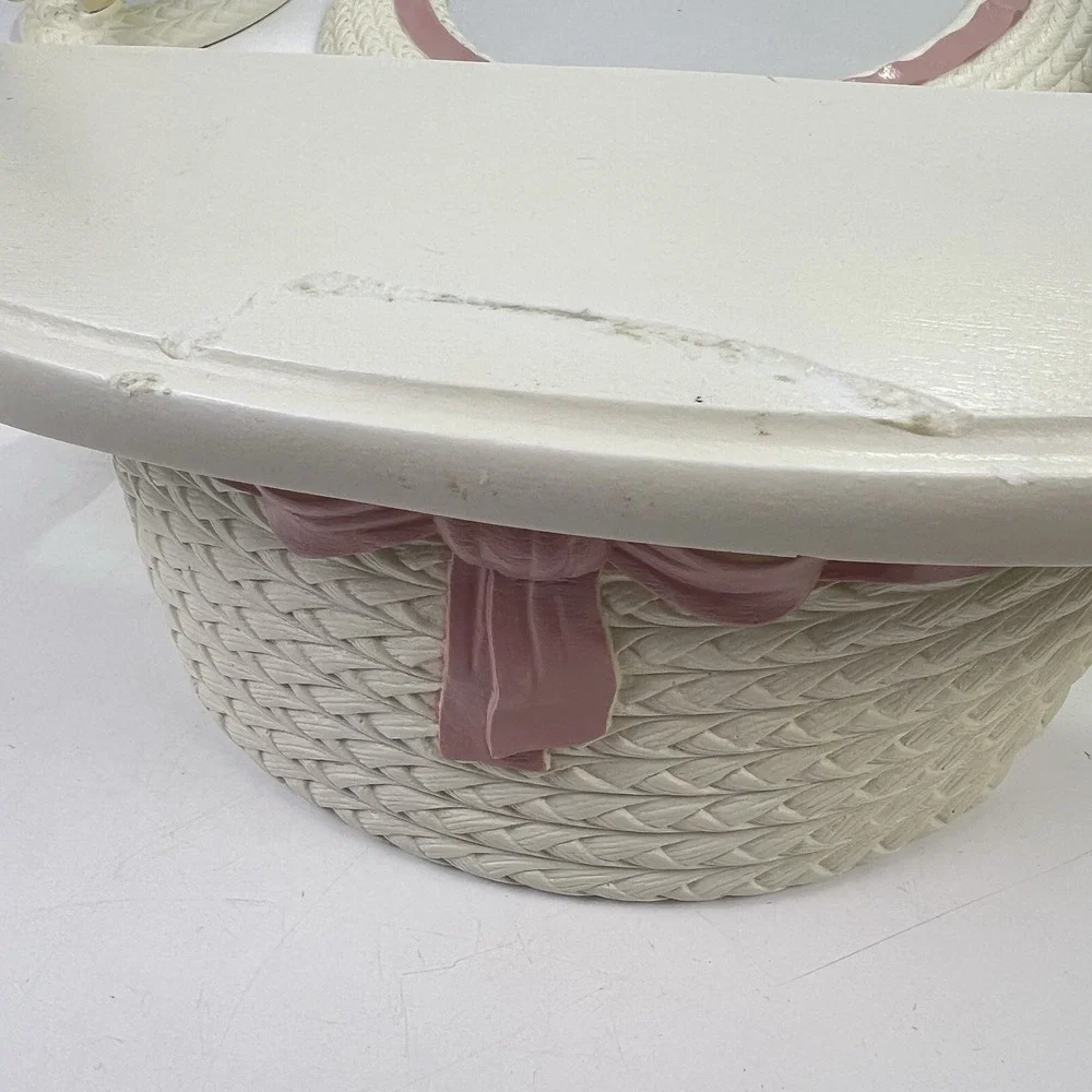 Vtg 90's Burwood Wall Decor 9pc Set White Pink Bows Faux Wicker Mirrors *Flaws*